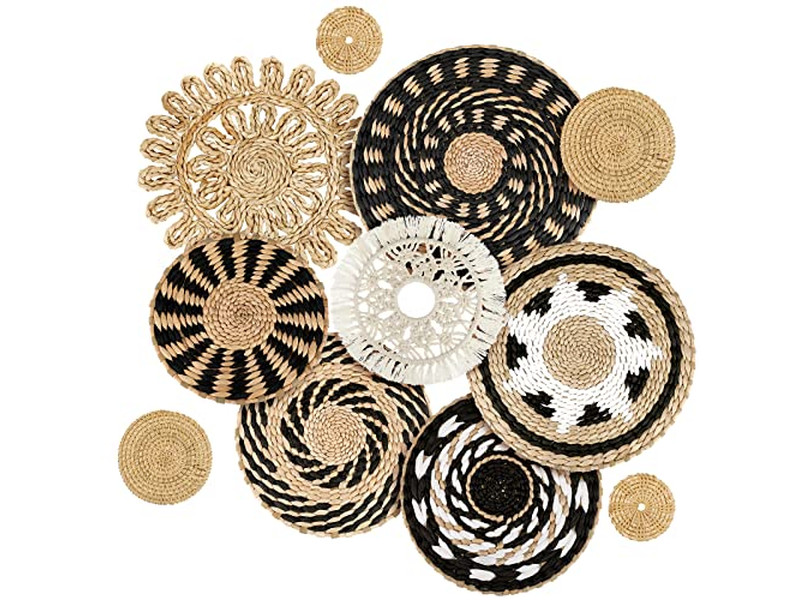 Boho Woven Basket Wall Decor Decorative Flat Baskets Handwoven Large