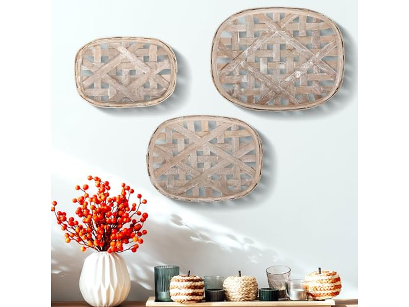 Rattan Bathroom Wall Decor Seagrass Set Of 3 Restaurant Decoration