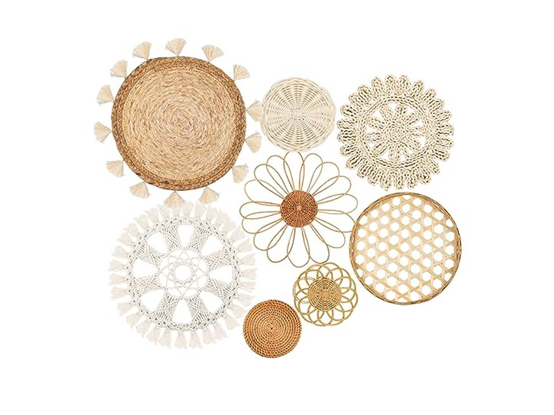 Round Boho Wall Basket Decor In Kitchen Baskets Farmhouse Woven For