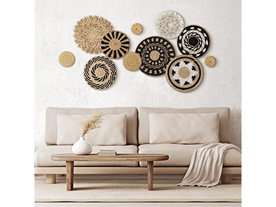 Boho Woven Basket Wall Decor Decorative Flat Baskets Handwoven Large