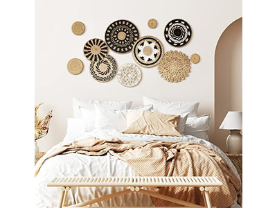 Boho Woven Basket Wall Decor Decorative Flat Baskets Handwoven Large