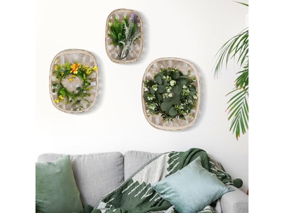 Rattan Bathroom Wall Decor Seagrass Set Of 3 Restaurant Decoration
