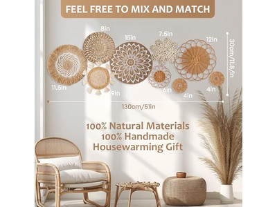 Rattan Decorations For Wall Set Of 11 Basket Decor Customize Packaging