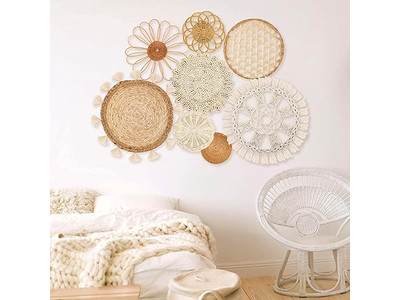 Round Boho Wall Basket Decor In Kitchen Baskets Farmhouse Woven For