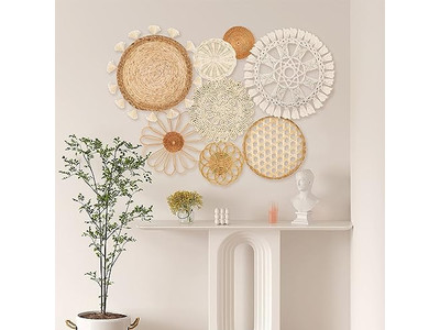 Round Boho Wall Basket Decor In Kitchen Baskets Farmhouse Woven For